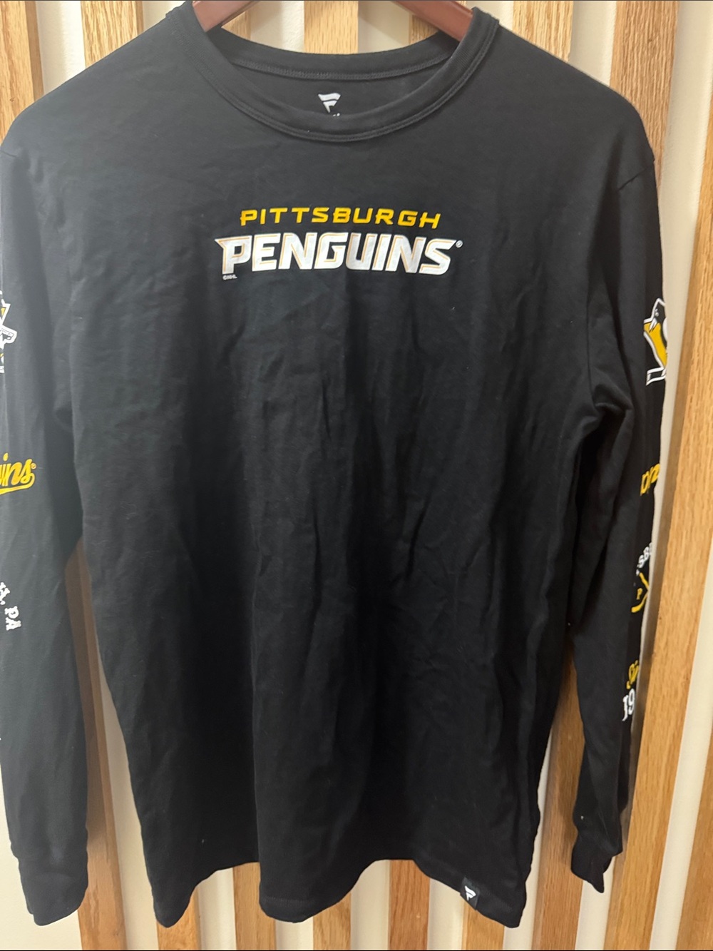 Fanatics Pittsburgh Penguins Black Long Sleeve Tee with Yellow Logo